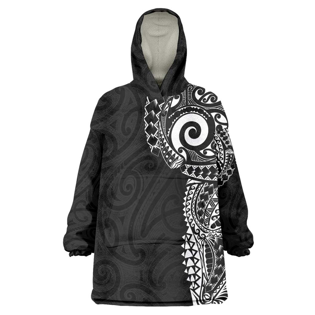 New Zealand Maori Koru Art Traditional Tattoo Wearable Blanket Hoodie Simple Style LT03 One Size Black - Polynesian Pride