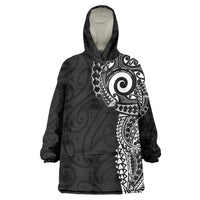 New Zealand Maori Koru Art Traditional Tattoo Wearable Blanket Hoodie Simple Style LT03 One Size Black - Polynesian Pride