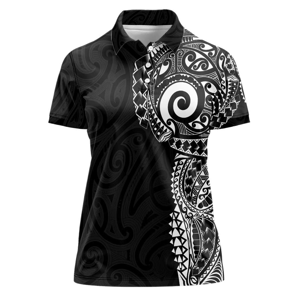 New Zealand Maori Koru Art Traditional Tattoo Women Polo Shirt Simple Style LT03 Female Black - Polynesian Pride