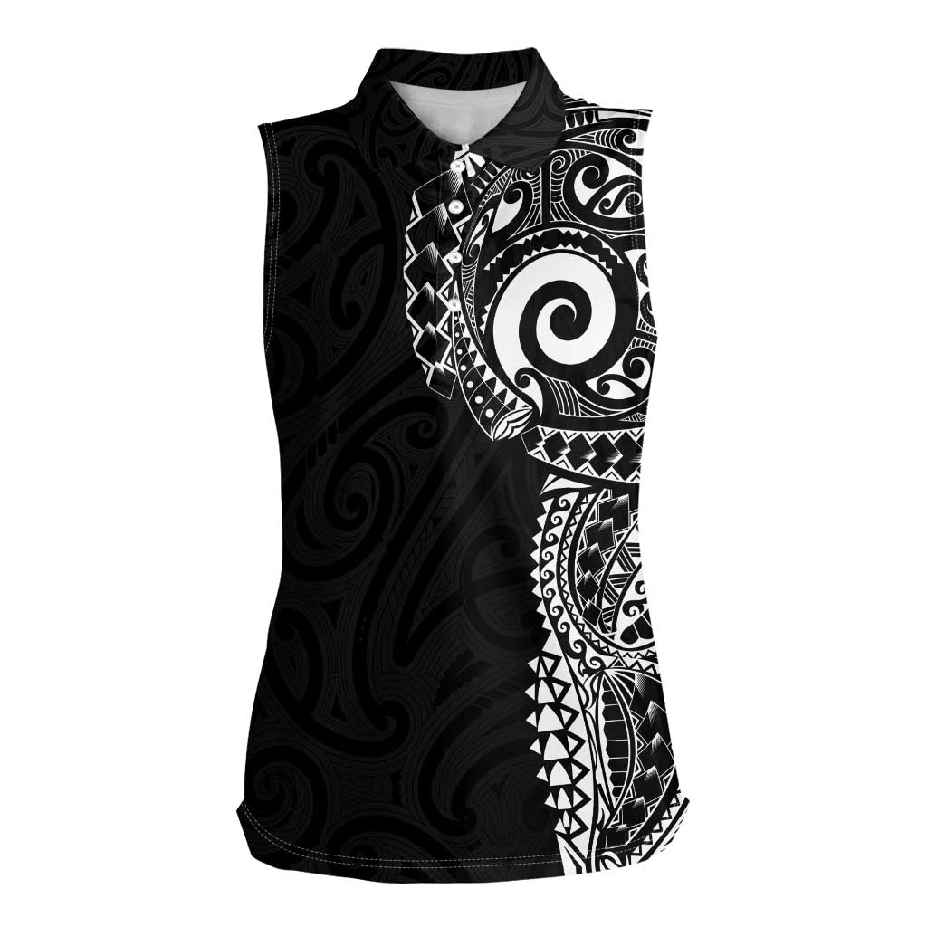 New Zealand Maori Koru Art Traditional Tattoo Women Sleeveless Polo Shirt Simple Style LT03 Female Black - Polynesian Pride