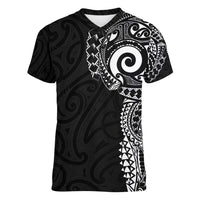 New Zealand Maori Koru Art Traditional Tattoo Women V-Neck T-Shirt Simple Style LT03 Female Black - Polynesian Pride