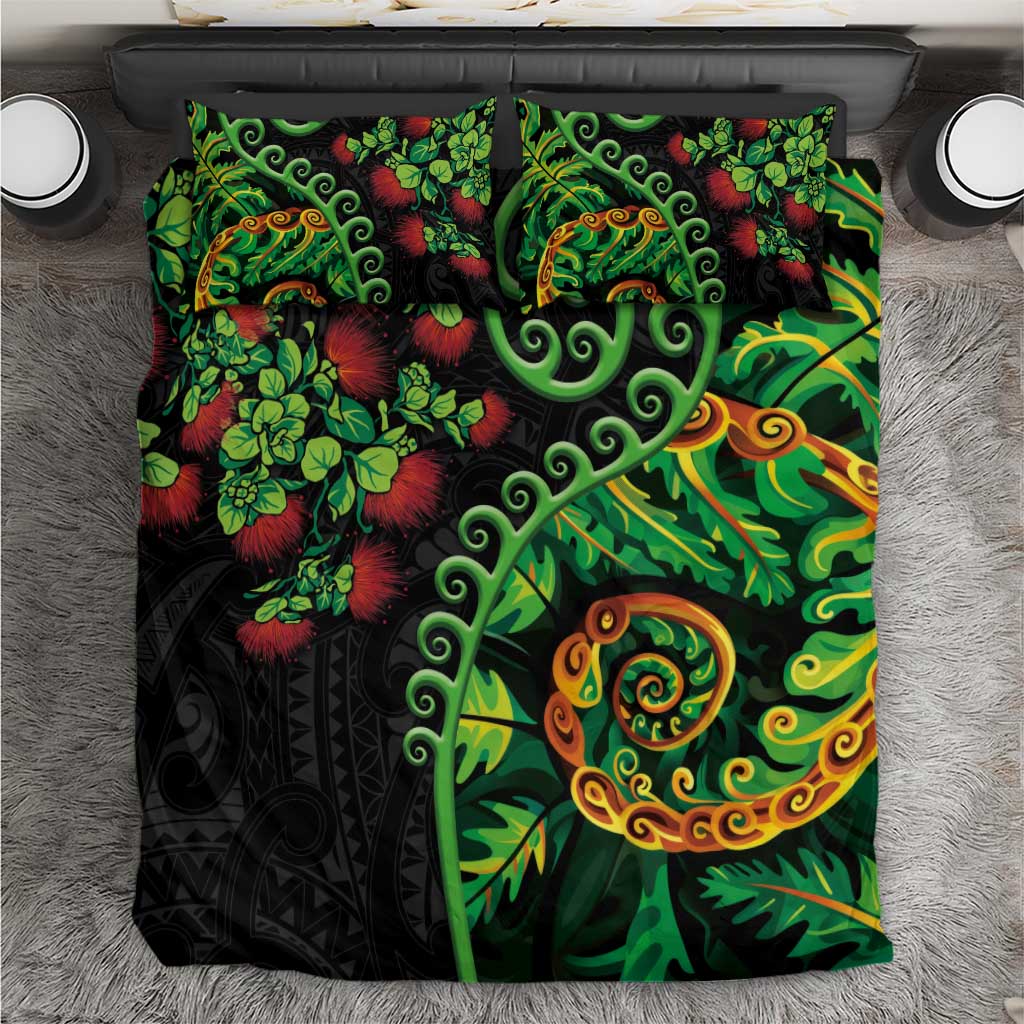 New Zealand Koru Plants and Pohutukawa Bedding Set Maori Tattoo Pattern