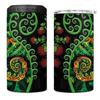 New Zealand Koru Plants and Pohutukawa 4 in 1 Can Cooler Tumbler Maori Tattoo Pattern LT03 One Size: 16 oz Black - Polynesian Pride