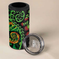 New Zealand Koru Plants and Pohutukawa 4 in 1 Can Cooler Tumbler Maori Tattoo Pattern LT03 - Polynesian Pride