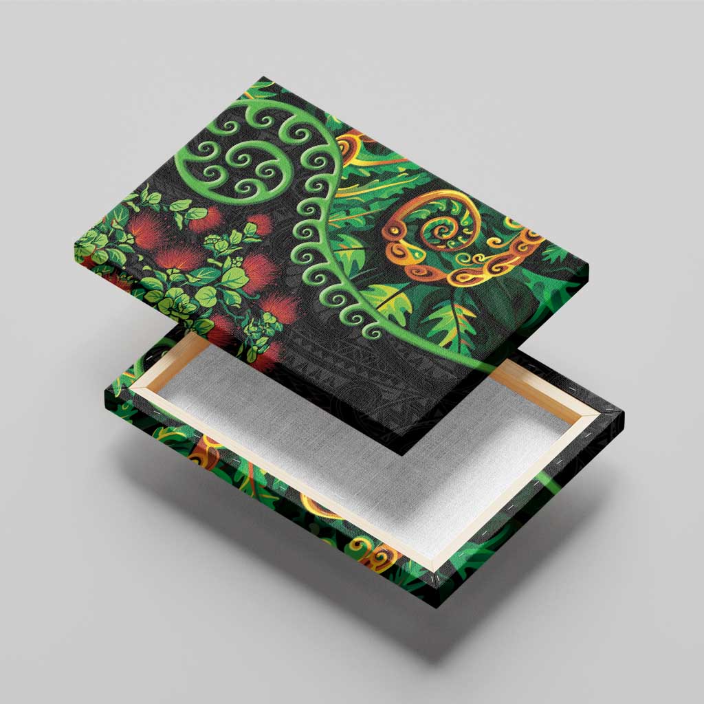 New Zealand Koru Plants and Pohutukawa Canvas Wall Art Maori Tattoo Pattern