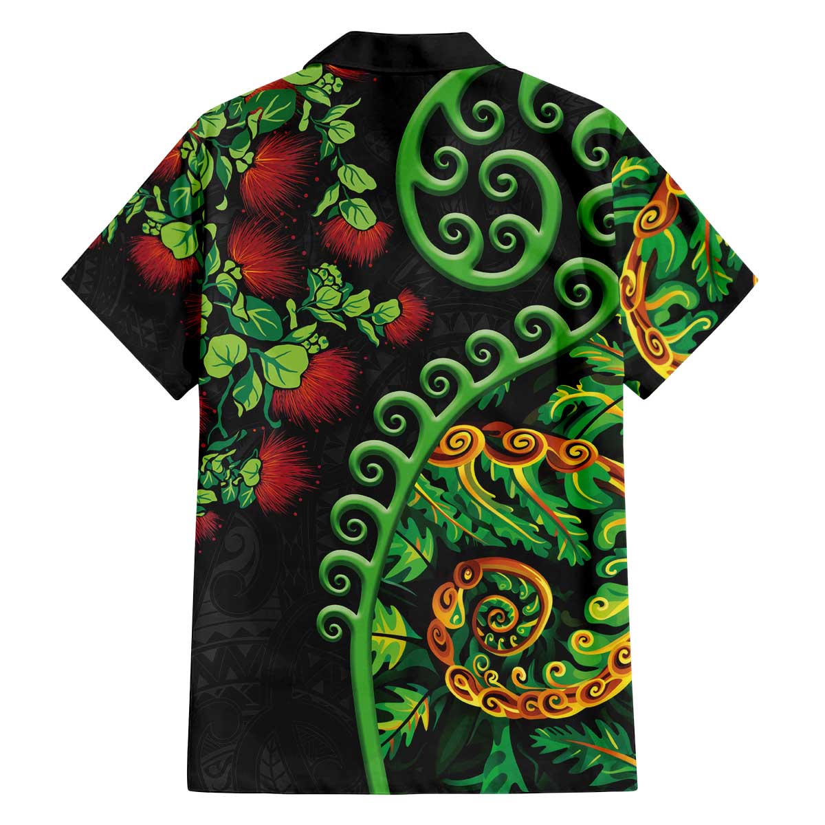 New Zealand Koru Plants and Pohutukawa Family Matching Off The Shoulder Long Sleeve Dress and Hawaiian Shirt Maori Tattoo Pattern LT03 - Polynesian Pride