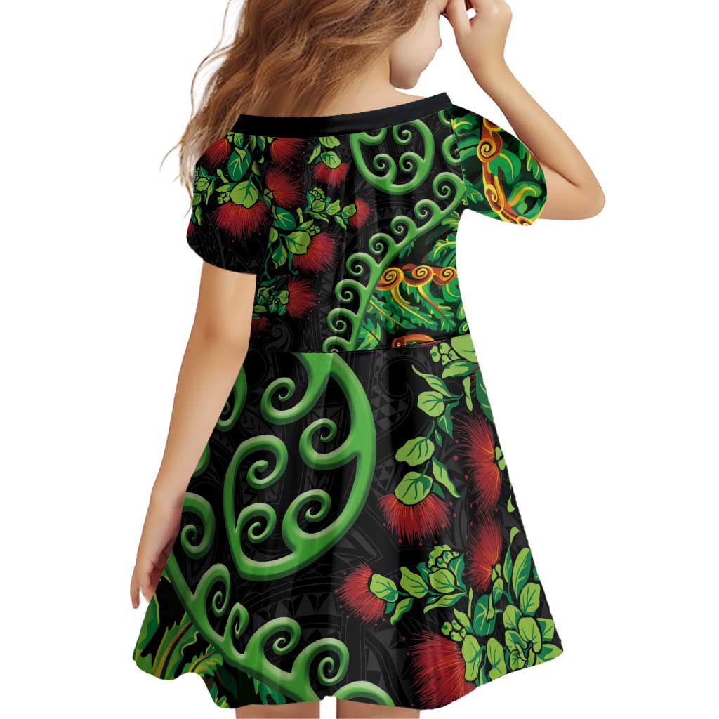 New Zealand Koru Plants and Pohutukawa Family Matching Puletasi and Hawaiian Shirt Maori Tattoo Pattern LT03 - Polynesian Pride