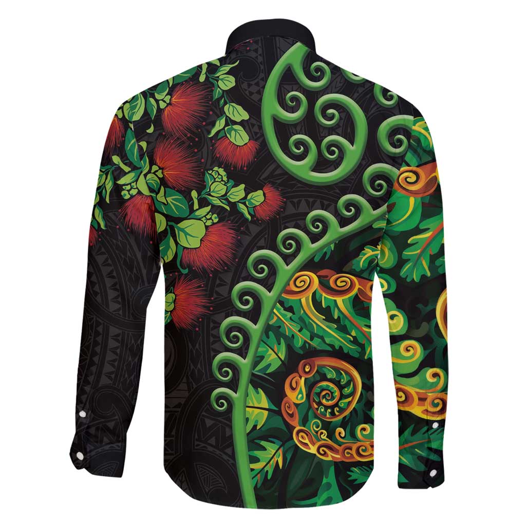 New Zealand Koru Plants and Pohutukawa Family Matching Summer Maxi Dress and Hawaiian Shirt Maori Tattoo Pattern LT03 - Polynesian Pride