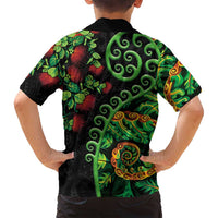 New Zealand Koru Plants and Pohutukawa Family Matching Tank Maxi Dress and Hawaiian Shirt Maori Tattoo Pattern LT03 - Polynesian Pride