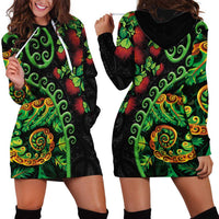 New Zealand Koru Plants and Pohutukawa Hoodie Dress Maori Tattoo Pattern LT03 - Polynesian Pride