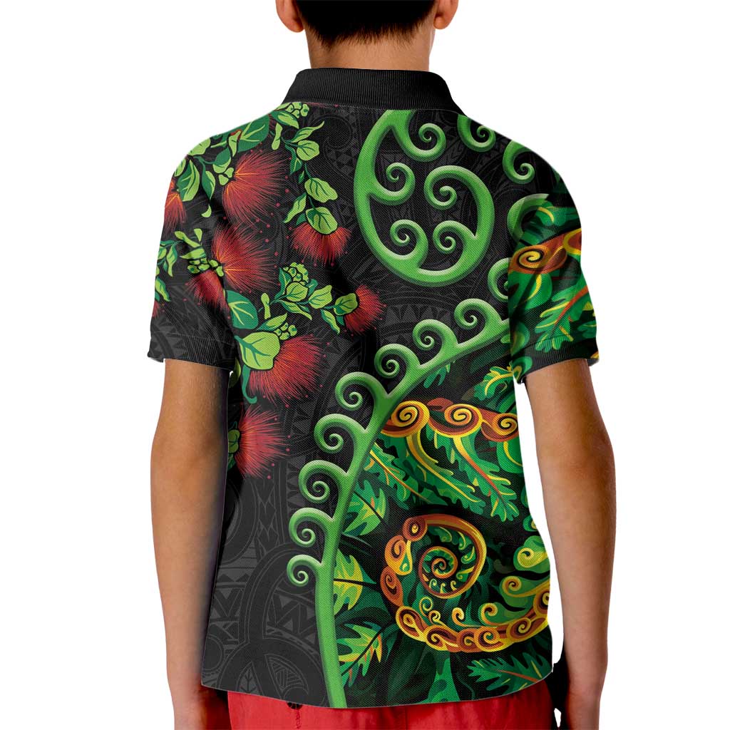 New Zealand Koru Plants and Pohutukawa Kid Polo Shirt Maori Tattoo Pattern LT03 - Polynesian Pride