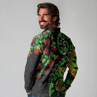 New Zealand Koru Plants and Pohutukawa Long Sleeve Polo Shirt Maori Tattoo Pattern LT03 - Polynesian Pride