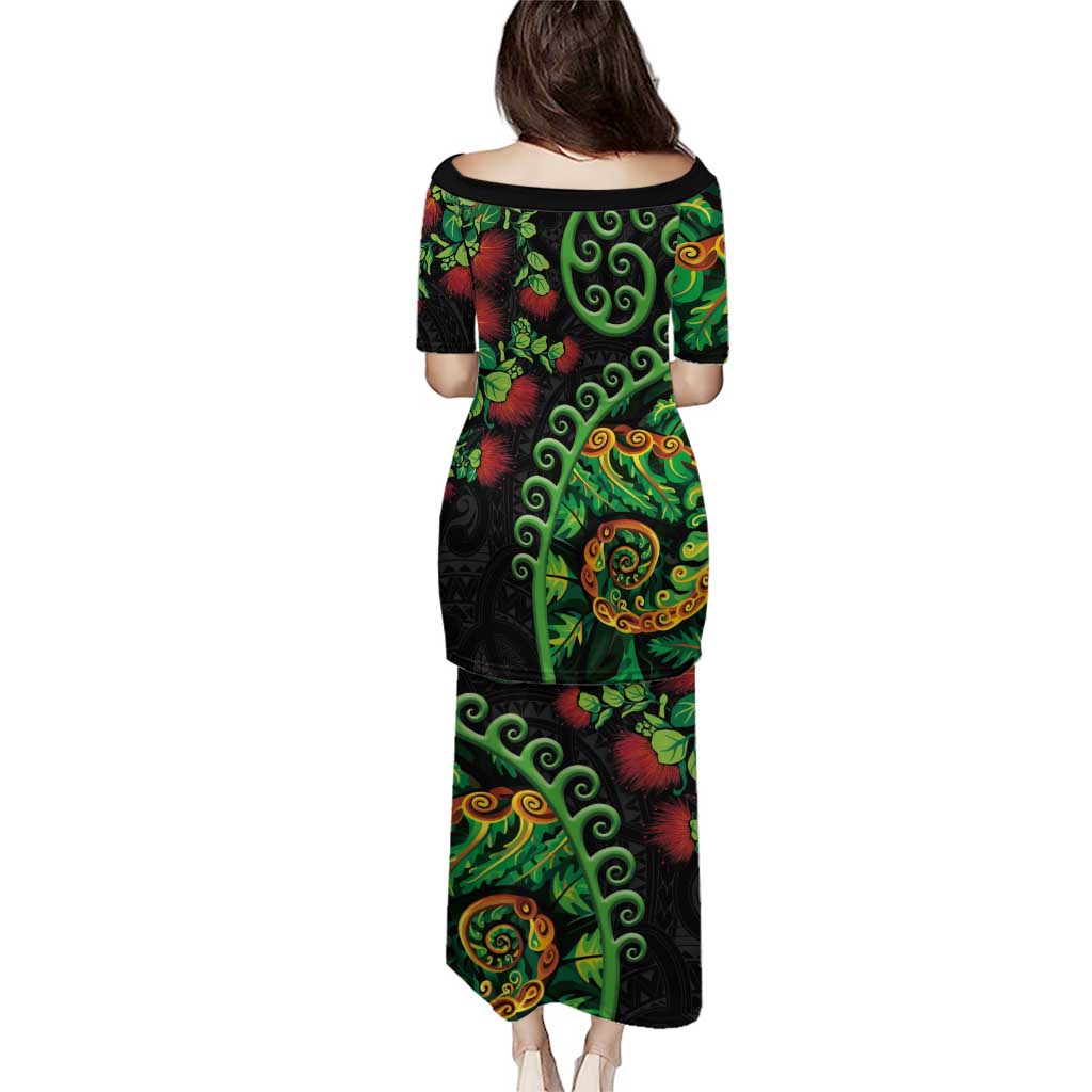 New Zealand Koru Plants and Pohutukawa Puletasi Maori Tattoo Pattern