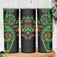 New Zealand Koru Plants and Pohutukawa Skinny Tumbler Maori Tattoo Pattern LT03 - Polynesian Pride
