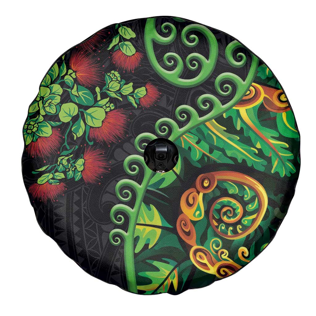 New Zealand Koru Plants and Pohutukawa Spare Tire Cover Maori Tattoo Pattern