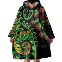 New Zealand Koru Plants and Pohutukawa Wearable Blanket Hoodie Maori Tattoo Pattern LT03 - Polynesian Pride