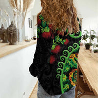 New Zealand Koru Plants and Pohutukawa Women Casual Shirt Maori Tattoo Pattern
