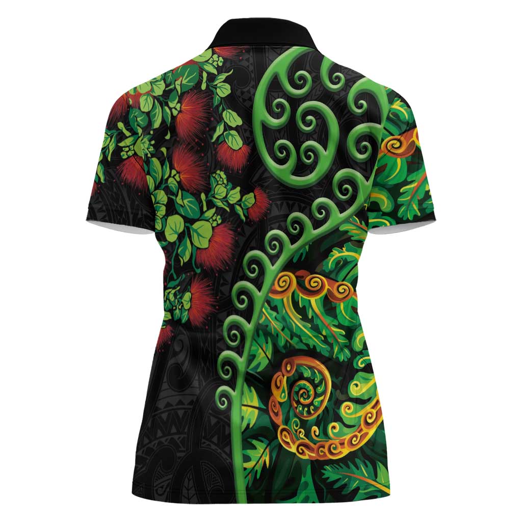 New Zealand Koru Plants and Pohutukawa Women Polo Shirt Maori Tattoo Pattern LT03 - Polynesian Pride