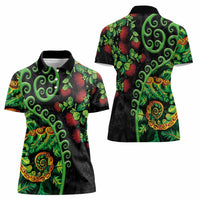 New Zealand Koru Plants and Pohutukawa Women Polo Shirt Maori Tattoo Pattern LT03 - Polynesian Pride