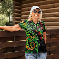 New Zealand Koru Plants and Pohutukawa Women Polo Shirt Maori Tattoo Pattern LT03 - Polynesian Pride