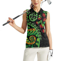 New Zealand Koru Plants and Pohutukawa Women Sleeveless Polo Shirt Maori Tattoo Pattern LT03 - Polynesian Pride