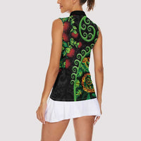 New Zealand Koru Plants and Pohutukawa Women Sleeveless Polo Shirt Maori Tattoo Pattern LT03 - Polynesian Pride