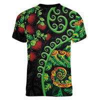 New Zealand Koru Plants and Pohutukawa Women V-Neck T-Shirt Maori Tattoo Pattern LT03 - Polynesian Pride