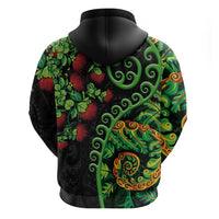 New Zealand Koru Plants and Pohutukawa Zip Hoodie Maori Tattoo Pattern