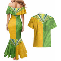 Cook Islands Language Week Couples Matching Mermaid Dress and Hawaiian Shirt Tatau Pattern and Rarotongan Alphabet LT03 - Polynesian Pride