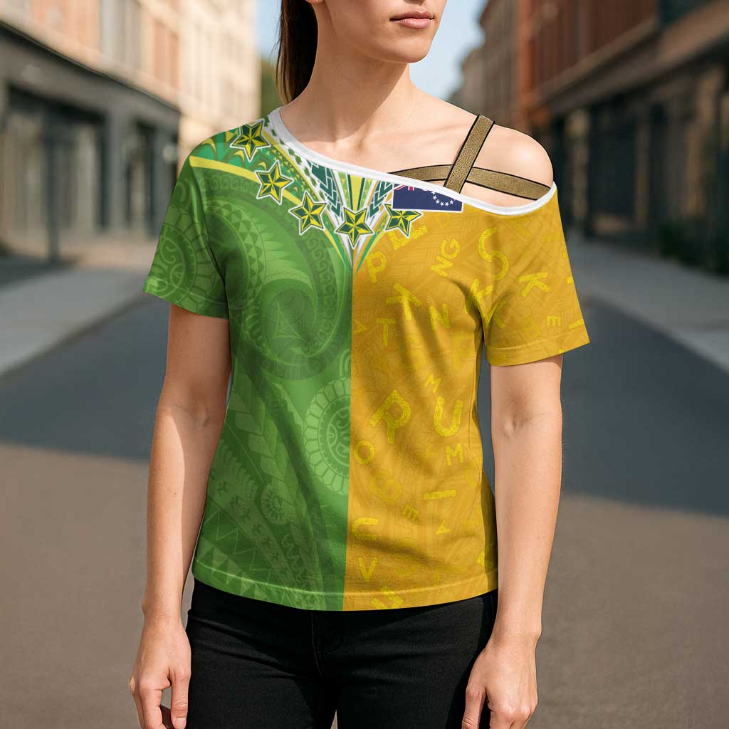 Cook Islands Language Week Cross Shoulder Shirt Tatau Pattern and Rarotongan Alphabet - Polynesian Pride