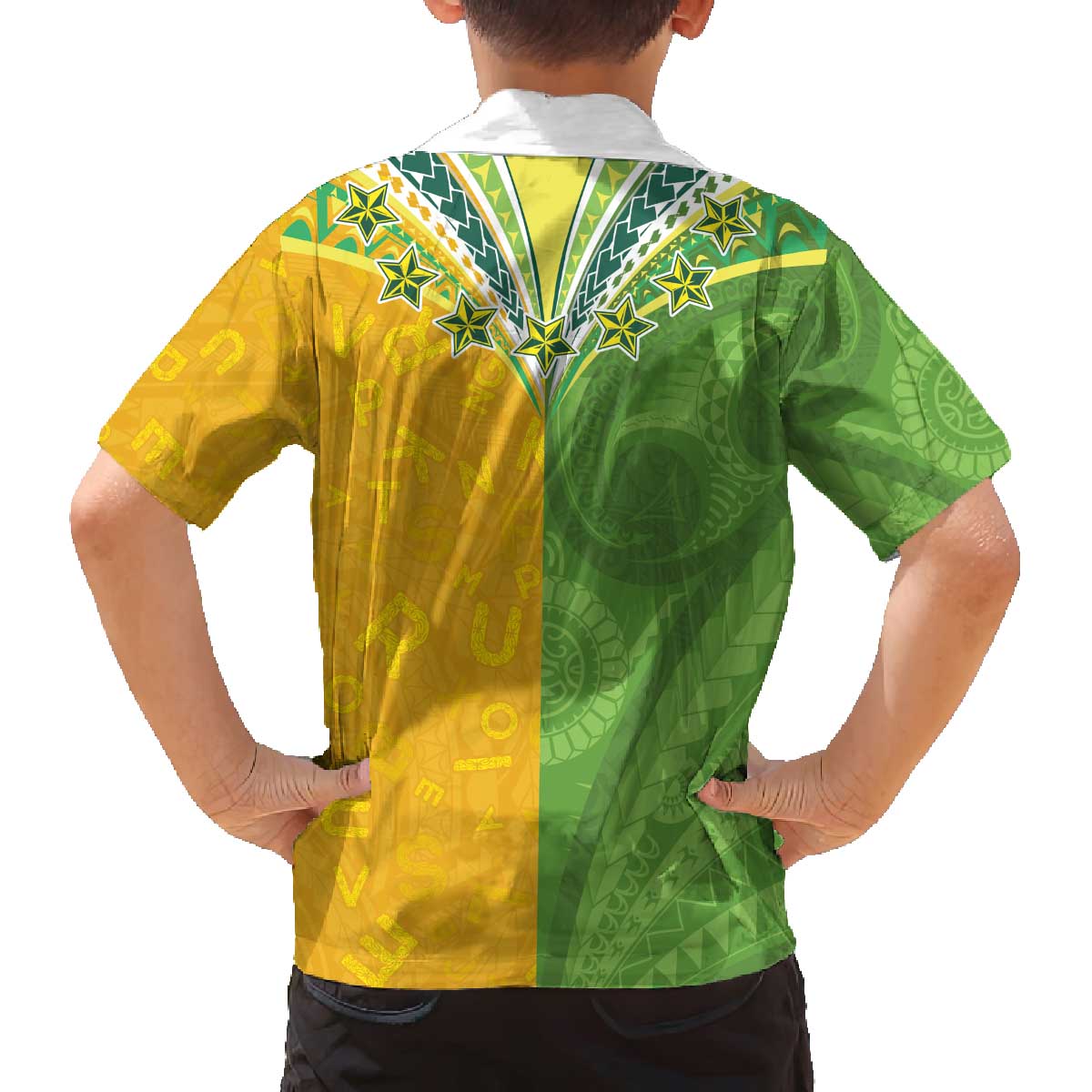 Cook Islands Language Week Family Matching Off The Shoulder Long Sleeve Dress and Hawaiian Shirt Tatau Pattern and Rarotongan Alphabet LT03 - Polynesian Pride