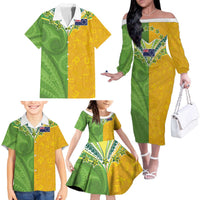 Cook Islands Language Week Family Matching Off The Shoulder Long Sleeve Dress and Hawaiian Shirt Tatau Pattern and Rarotongan Alphabet LT03 - Polynesian Pride