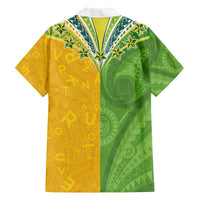 Cook Islands Language Week Family Matching Off The Shoulder Long Sleeve Dress and Hawaiian Shirt Tatau Pattern and Rarotongan Alphabet LT03 - Polynesian Pride