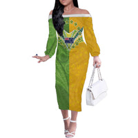 Cook Islands Language Week Family Matching Off The Shoulder Long Sleeve Dress and Hawaiian Shirt Tatau Pattern and Rarotongan Alphabet LT03 Mom's Dress Green - Polynesian Pride