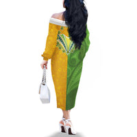 Cook Islands Language Week Family Matching Off The Shoulder Long Sleeve Dress and Hawaiian Shirt Tatau Pattern and Rarotongan Alphabet LT03 - Polynesian Pride