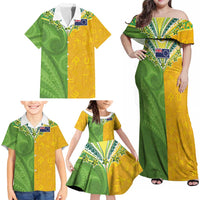 Cook Islands Language Week Family Matching Off Shoulder Maxi Dress and Hawaiian Shirt Tatau Pattern and Rarotongan Alphabet LT03 - Polynesian Pride