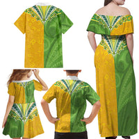 Cook Islands Language Week Family Matching Off Shoulder Maxi Dress and Hawaiian Shirt Tatau Pattern and Rarotongan Alphabet LT03 - Polynesian Pride
