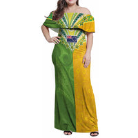 Cook Islands Language Week Family Matching Off Shoulder Maxi Dress and Hawaiian Shirt Tatau Pattern and Rarotongan Alphabet LT03 Mom's Dress Green - Polynesian Pride