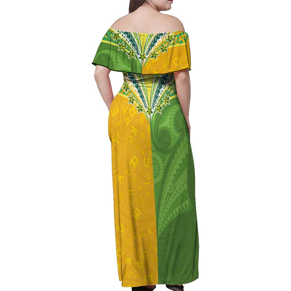 Cook Islands Language Week Family Matching Off Shoulder Maxi Dress and Hawaiian Shirt Tatau Pattern and Rarotongan Alphabet LT03 - Polynesian Pride