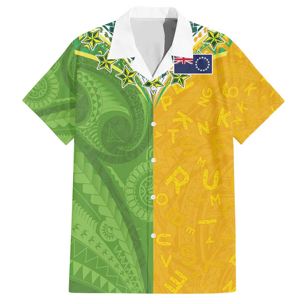 Cook Islands Language Week Family Matching Short Sleeve Bodycon Dress and Hawaiian Shirt Tatau Pattern and Rarotongan Alphabet LT03 Dad's Shirt - Short Sleeve Green - Polynesian Pride