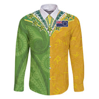 Cook Islands Language Week Family Matching Summer Maxi Dress and Hawaiian Shirt Tatau Pattern and Rarotongan Alphabet LT03 Dad's Shirt - Long Sleeve Green - Polynesian Pride