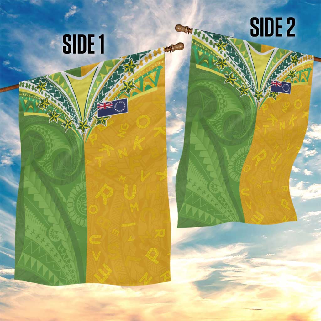 Cook Islands Language Week Garden Flag Tatau Pattern and Rarotongan Alphabet LT03 - Polynesian Pride