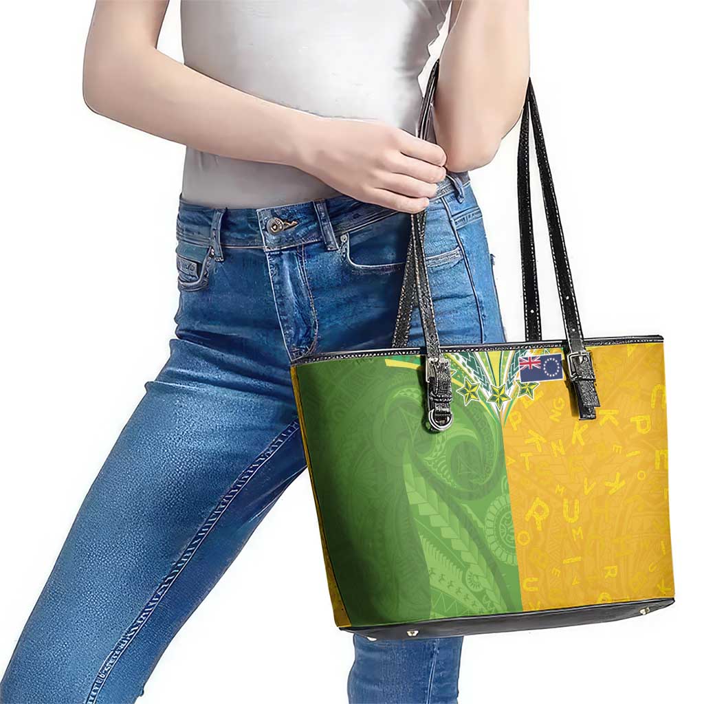 Cook Islands Language Week Leather Tote Bag Tatau Pattern and Rarotongan Alphabet - Polynesian Pride