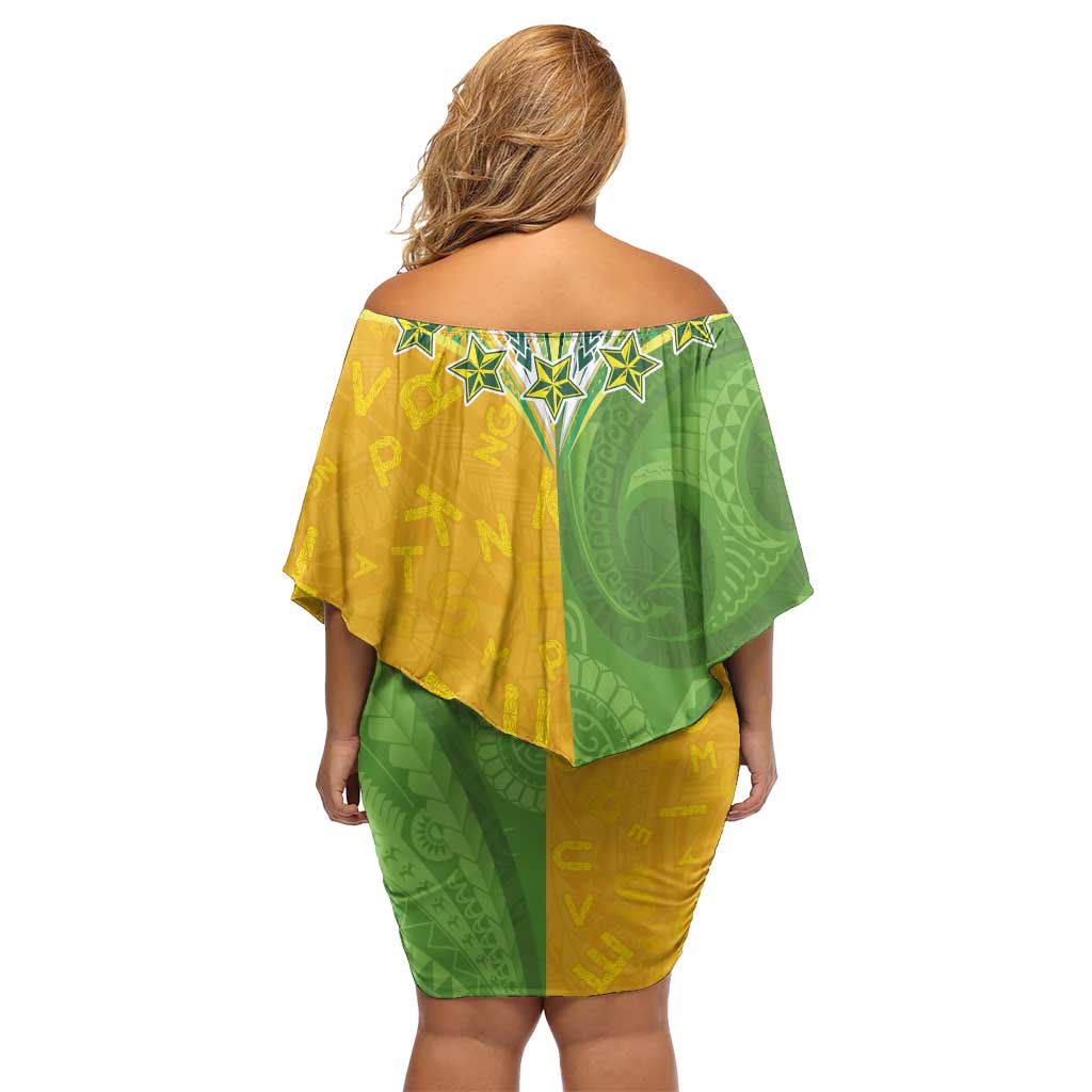 Cook Islands Language Week Off Shoulder Short Dress Tatau Pattern and Rarotongan Alphabet - Polynesian Pride