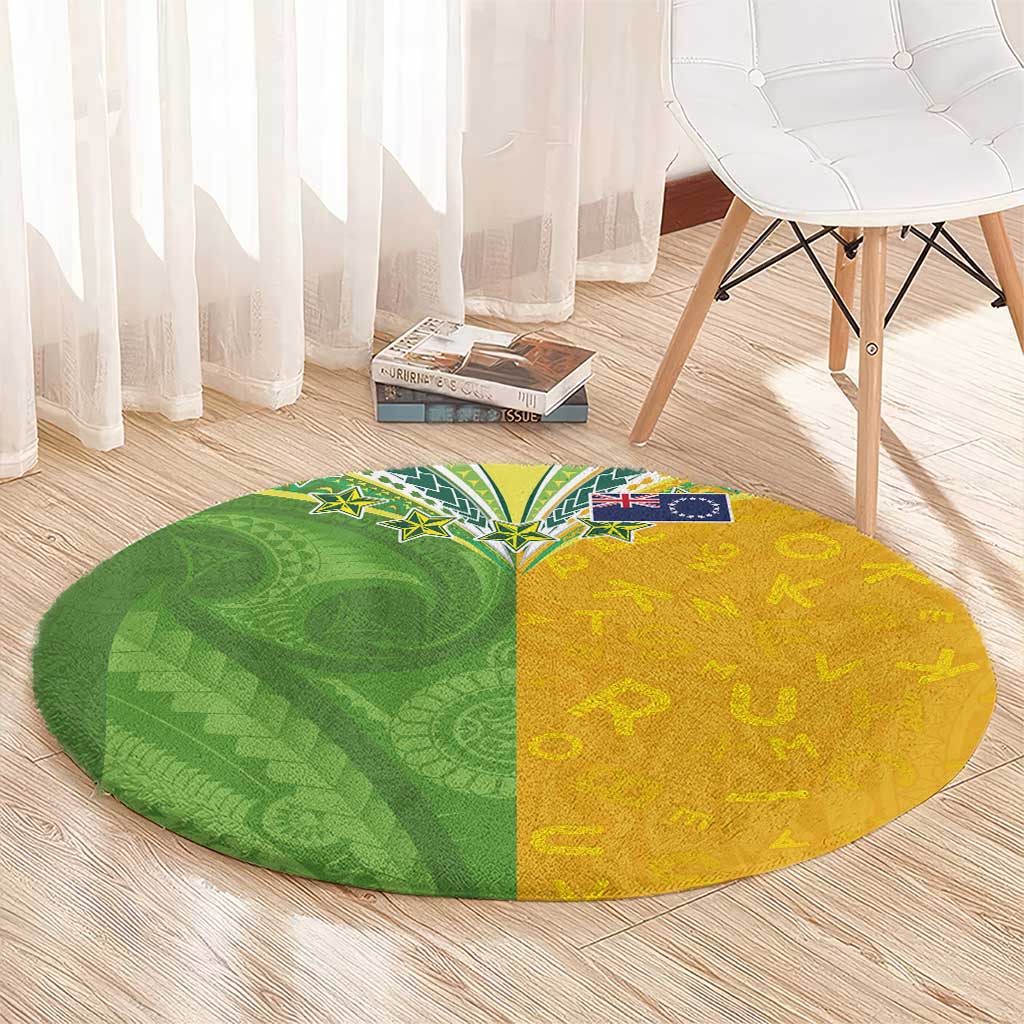 Cook Islands Language Week Round Carpet Tatau Pattern and Rarotongan Alphabet LT03 - Polynesian Pride