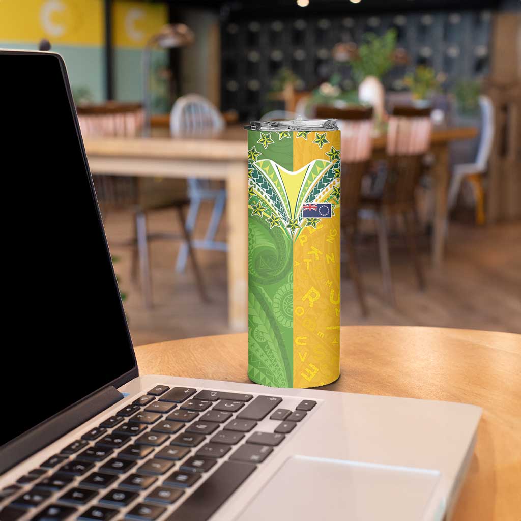 Cook Islands Language Week Skinny Tumbler Tatau Pattern and Rarotongan Alphabet - Polynesian Pride