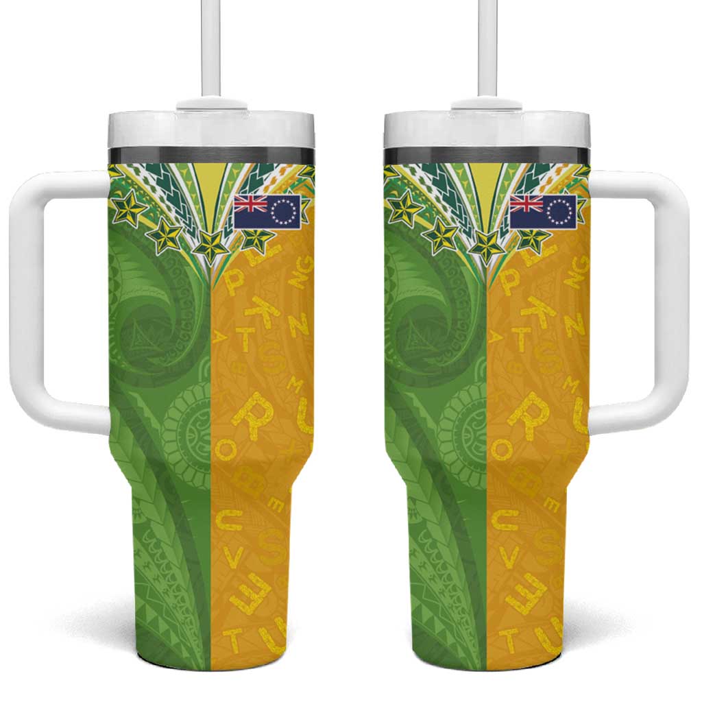 Cook Islands Language Week Tumbler With Handle Tatau Pattern and Rarotongan Alphabet - Polynesian Pride