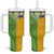 Cook Islands Language Week Tumbler With Handle Tatau Pattern and Rarotongan Alphabet - Polynesian Pride