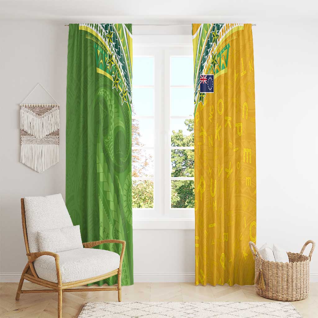 Cook Islands Language Week Window Curtain Tatau Pattern and Rarotongan Alphabet - Polynesian Pride