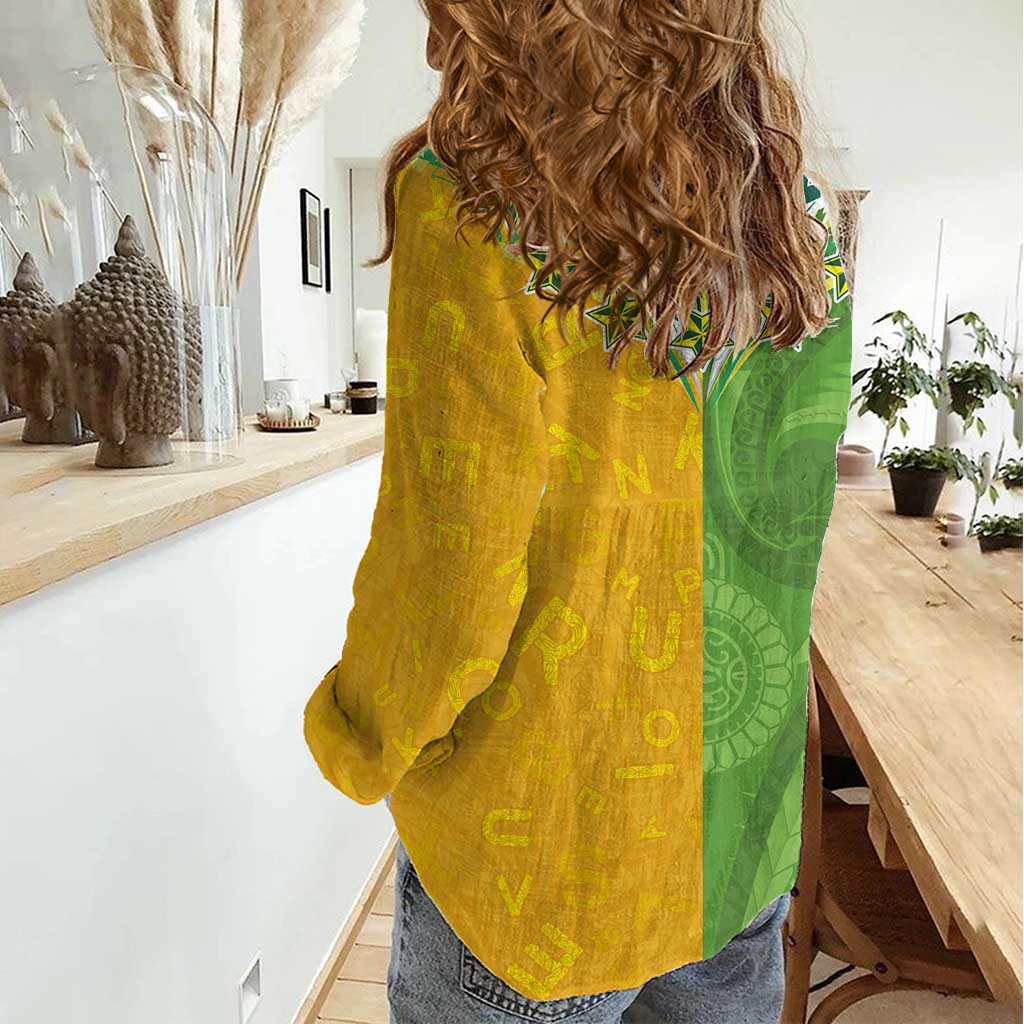 Cook Islands Language Week Women Casual Shirt Tatau Pattern and Rarotongan Alphabet - Polynesian Pride